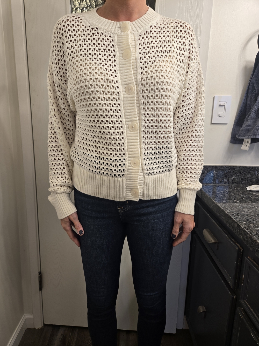 RW&CO. Open-Knit Cream Button Front Cardigan